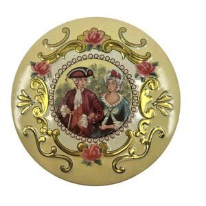 Vintage Tin Barat Ware Miniature Container Made in England Edwardian Couple 3"